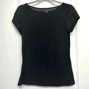 Medium COVINGTON Black Top with Bedazzle Stylish Short Sleeves
